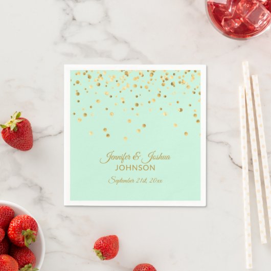 Serviette En Papier Mariage personnalisé MINT vert or Confetti (En situation)