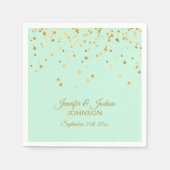Serviette En Papier Mariage personnalisé MINT vert or Confetti (Devant)