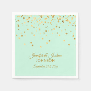 Serviette En Papier Mariage personnalisé MINT vert or Confetti