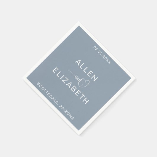 Serviette En Papier Mariage personnalisé moderne Dusty Blue élégant (Coin)