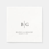 Serviette En Papier Mariage Personnalisé Monogrammé Noir Blanc (Devant)