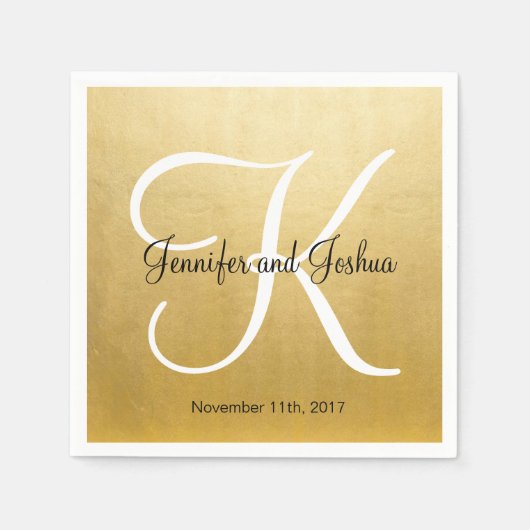 Serviette En Papier Mariage personnalisé Monogramme personnalisé Gold  (Devant)