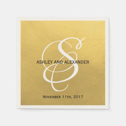 Serviette En Papier Mariage personnalisé Monogramme personnalisé Gold  (Devant)