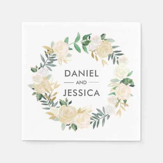 Serviette En Papier Mariage personnalisé Napkin | Fleurs blanches (Devant)