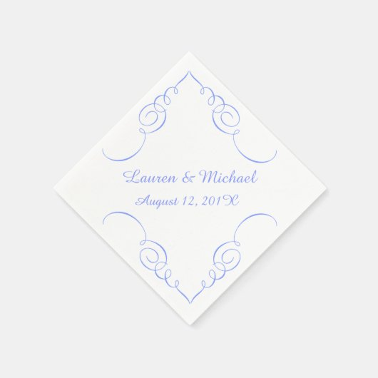 Serviette En Papier Mariage personnalisé Pastel Blue Swirl (Coin)