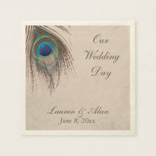 Serviette En Papier Mariage personnalisé Peacock Feather