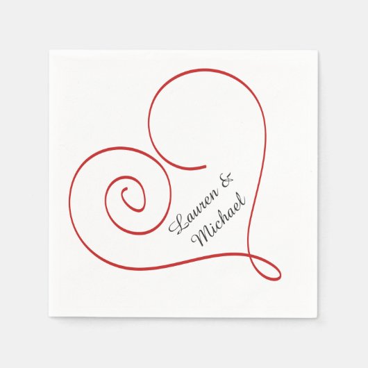 Serviette En Papier Mariage personnalisé Red Heart (Devant)
