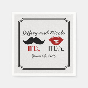 Serviette En Papier Mariage personnalisé Retro Mustache