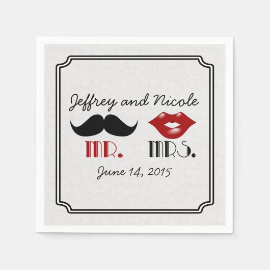 Serviette En Papier Mariage personnalisé Retro Mustache (Devant)