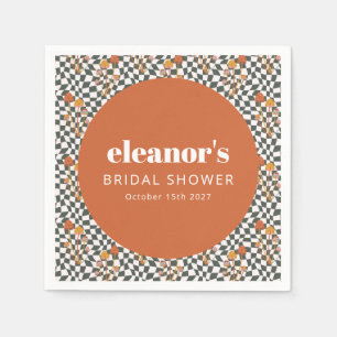 Serviette En Papier Mariage Personnalisé Rétro Orange Damier Champigno