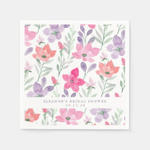 Serviette En Papier Mariage personnalisé rose violet aquarelle floral