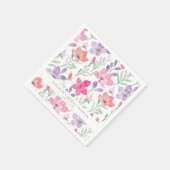 Serviette En Papier Mariage personnalisé rose violet aquarelle floral (Coin)
