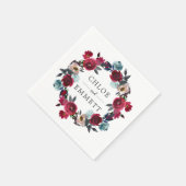 Serviette En Papier Mariage personnalisé rouge rose de Bourgogne (Coin)