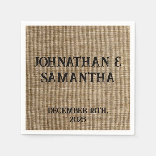 Serviette En Papier Mariage personnalisé rustique burlap motif nature (Devant)