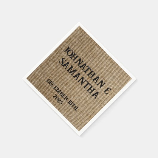 Serviette En Papier Mariage personnalisé rustique burlap motif nature (Coin)