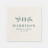 Serviette En Papier Mariage personnalisé rustique monogramme vert fonc (Devant)