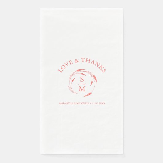 Serviette En Papier Mariage personnalisé serviettes Monogramme Pêche (Devant)