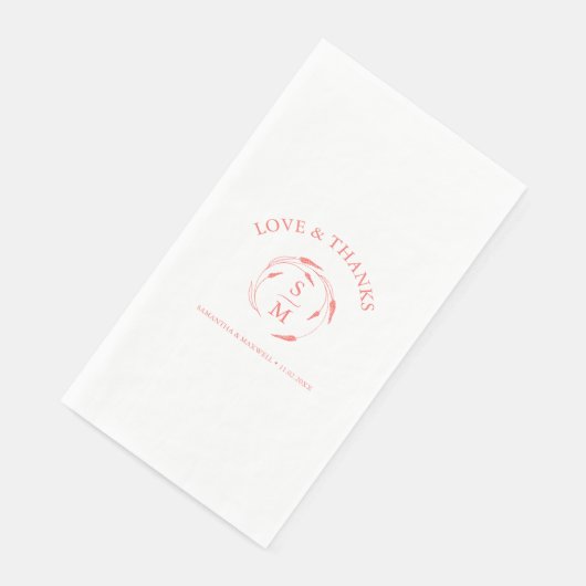 Serviette En Papier Mariage personnalisé serviettes Monogramme Pêche (Coin)