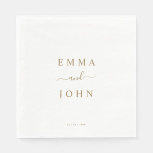 Serviette En Papier Mariage personnalisé simple blanc et or