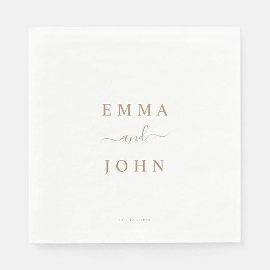 Serviette En Papier Mariage personnalisé simple blanc et or (Devant)