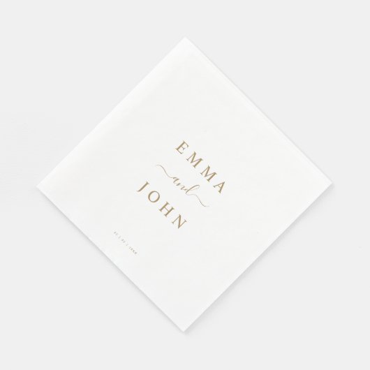 Serviette En Papier Mariage personnalisé simple blanc et or (Coin)
