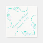Serviette En Papier Mariage personnalisé turquoise à la bordure (Devant)