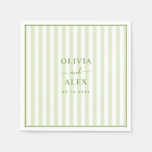 Serviette En Papier Mariage personnalisé vert rayé rétro 