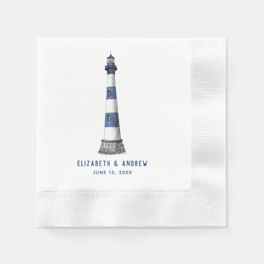 Serviette En Papier Mariage phare bleu et blanc (Devant)