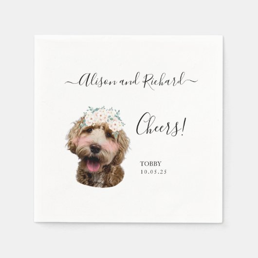 Serviette En Papier Mariage photo chatte à script élégant (Devant)