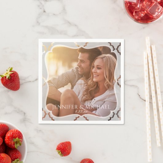 Serviette En Papier Mariage photo Damas en miroir Cocktail serviettes (En situation)