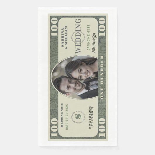 Serviette En Papier mariage photo de facture de 100 dollars (Devant)