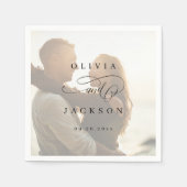 Serviette En Papier Mariage photo de script romantique simple (Devant)