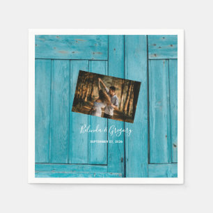Serviette En Papier Mariage photo en bois bleu rustique