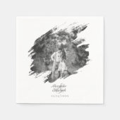 Serviette En Papier Mariage photo moderne Brushstroke | BLANCHE (Devant)