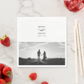 Serviette En Papier Mariage photo moderne en noir et blanc (En situation)