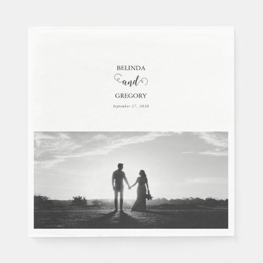 Serviette En Papier Mariage photo moderne en noir et blanc (Devant)