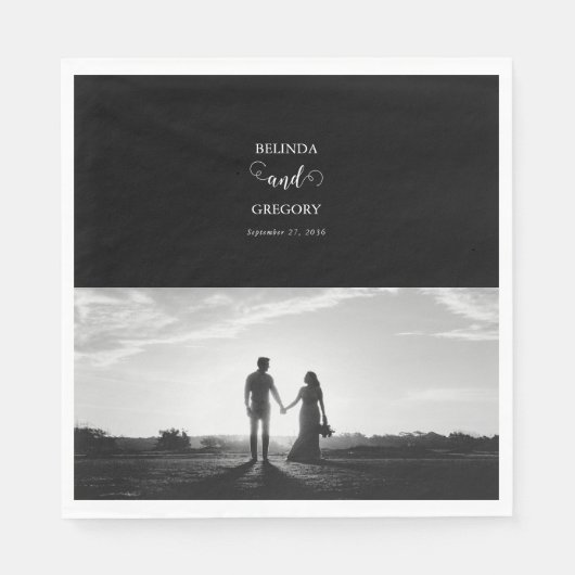 Serviette En Papier Mariage photo moderne en noir et blanc (Devant)