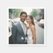 Serviette En Papier Mariage photo monogramme moderne (Devant)