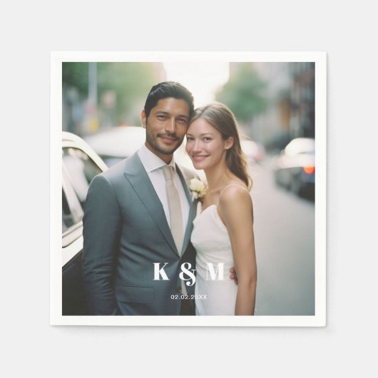 Serviette En Papier Mariage photo monogramme moderne (Devant)