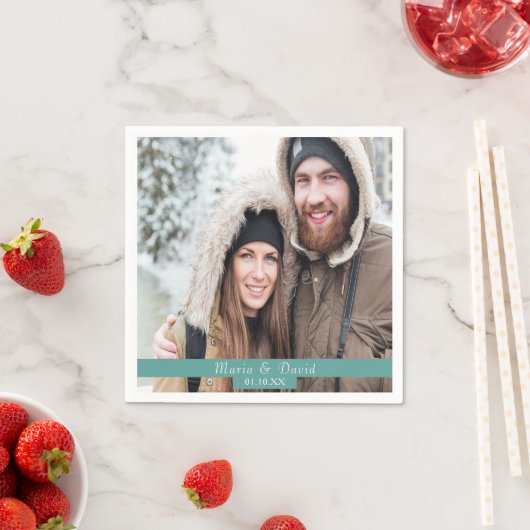 Serviette En Papier Mariage photo noms verts (En situation)