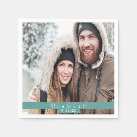 Serviette En Papier Mariage photo noms verts (Devant)