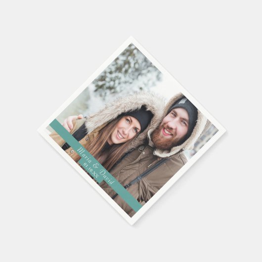 Serviette En Papier Mariage photo noms verts (Coin)