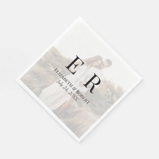 Serviette En Papier Mariage photo personnalisé élégant moderne (Coin)