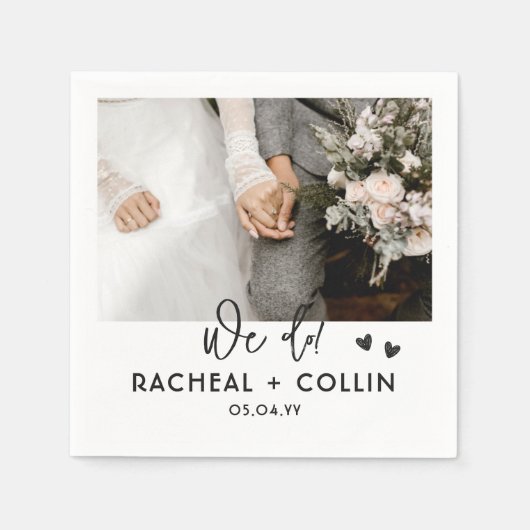 Serviette En Papier Mariage photo personnalisé moderne noir et blanc (Devant)