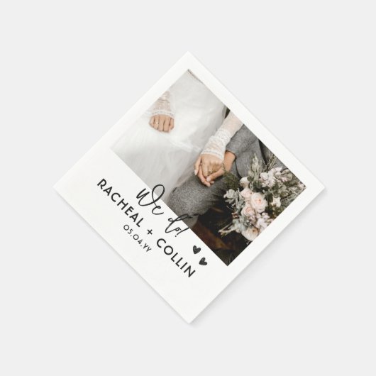 Serviette En Papier Mariage photo personnalisé moderne noir et blanc (Coin)