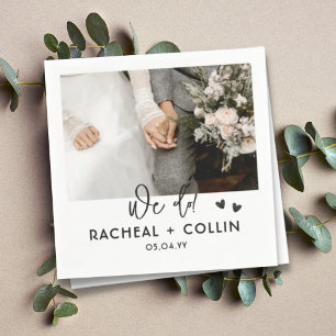 Serviette En Papier Mariage photo personnalisé moderne noir et blanc