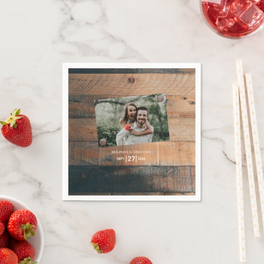 Serviette En Papier Mariage photo rustique en bois (En situation)