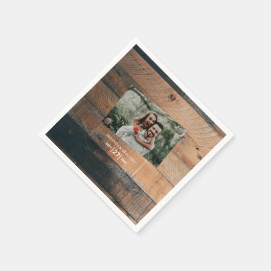 Serviette En Papier Mariage photo rustique en bois (Coin)