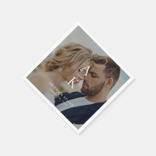 Serviette En Papier Mariage photo simple et moderne Monogramme (Coin)