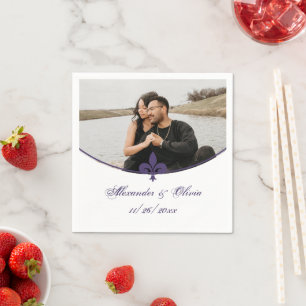 Serviette En Papier Mariage photo violet Fleur de Lis serviettes